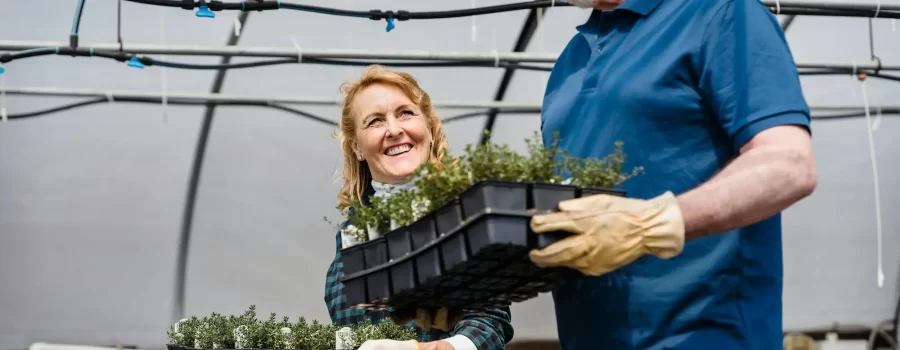 Couple shopping in a garden center.